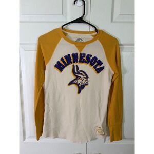 Reebok Retro Sport Minnesota Vikings Kids Small Thermal Raglan Shirt Gold Cream